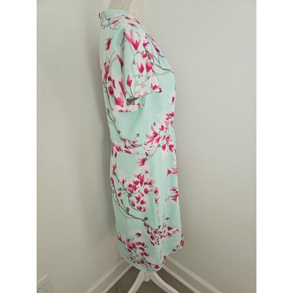 Alex Marie Elise Mint Green Pink Floral Flutter Sleeves V-Neck Dress 12 Large L - Picture 9 of 13